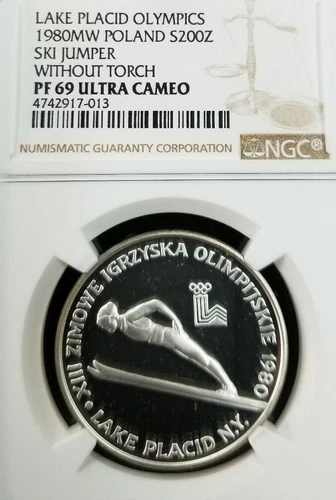 1980 POLAND S200Z SKI JUMPER WITHOUT TORCH NGC PF 69 ULTRA CAMEO TOP POP SCARCE