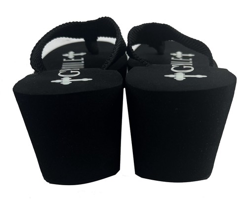 Paquete de 2 sandalias de tacón Gypsy Soule de 3" NEGRAS/MARRONES plataforma cuña tanga chanclas - Imagen 8 de 12