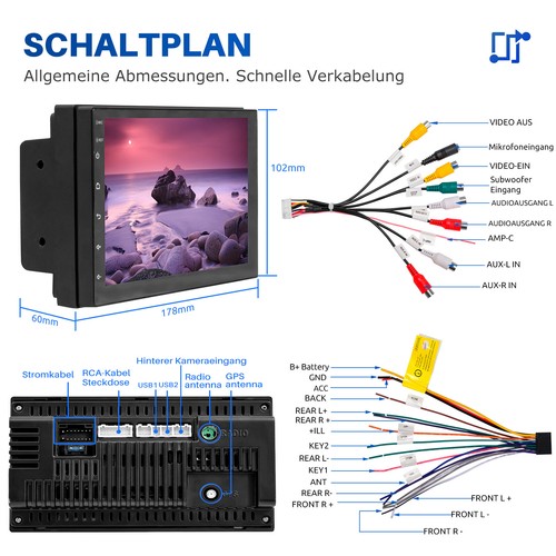 Doppel DIN 4+64G Carplay Autoradio Android 14 GPS Touchscreen BT RDS FM WIFI Kam - Bild 12 von 13