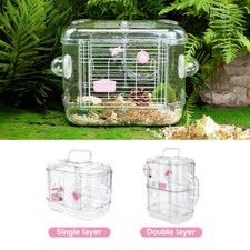 Dwarf Hamster Cage Habitat Transparent Gerbil Travel Carrier with Running Wheel