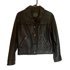 Harolds Harolds Black Leather Crop Jacket Women Size Medium B102 Missing Buttons