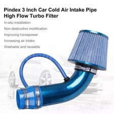 Blue 3" Cold Air Intake Filter Induction Kit Pipe Power Flow Hose System Set