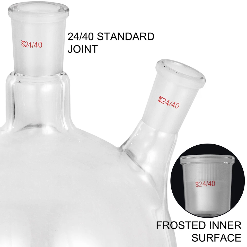 VEVOR Frasco de Fondo Redondo con Receptor Matraz de Reacción 2 L con 2 Cuellos - Imagen 3 de 4