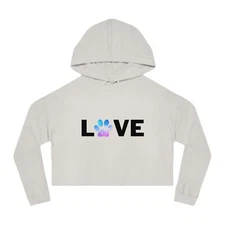 Love Pet / Black Dog Paw Womens Cropped Hooded Sweatshirt