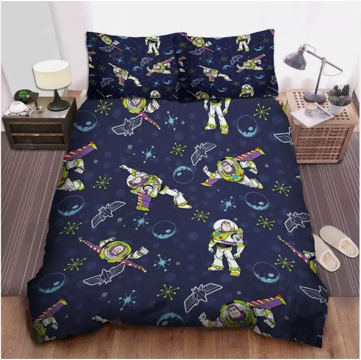 Toy Story Buzz Lightyear In Space Pattern To Infinity And 3D Quilt Bedding Set