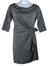 Ann Taylor Boat Neck Sheath Dress Gray Flattering Side Tie 3/4 Sleeve Size L