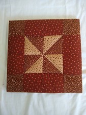 Beautiful 12" Square Brown/Tan Quilt Wall Hanging on Wooden Frame Signed Artist
