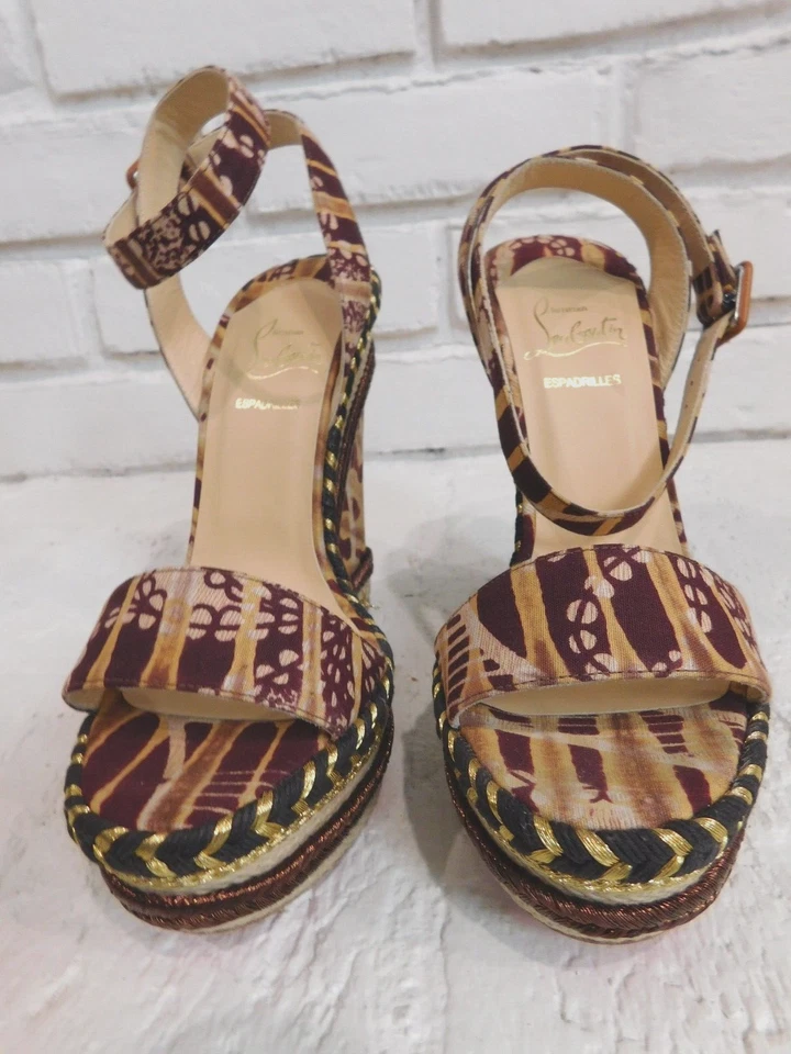 Christian Louboutin Mujer Talla 37 US 7 Duplica 140 Batik Alpargata Cuñas Beige Foto 4 de 4