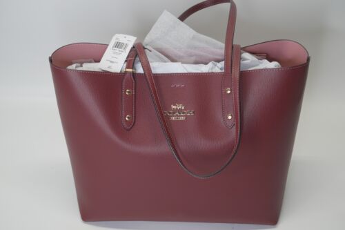 Coach Large Leather Town Tote Double Handle Shoulder Bag Wine - Picture 1 of 5
