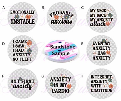 Set of 2 Car Coasters, Anxiety Quotes Car Coaster, Neoprene Car Coaster