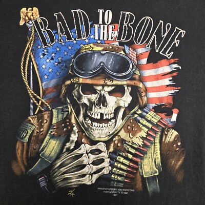 Vtg 1992 3D Emblem Bad To The Bone T-Shirt 2XL United States