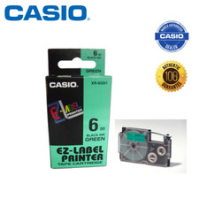 Genuine Casio XR-6GN1 6mm Black On Green EZ-Label Printer Tape Cartridge