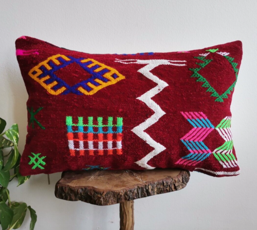 Moroccan Handmade Kilim Pillow Red Cushion Cover Throw Pillow Case Sofa boho - Picture 1 of 7