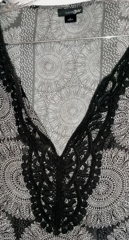 East 5 верхний L милый черный кружевной отделки шелковистый чистый богемное поповер туника рубашка блузка - Изображение 2 из 4