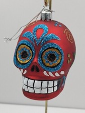 KSA Kurt Adler RED SUGAR SKULL Glass Ornament DIA DE LOS MUERTOS Christmas