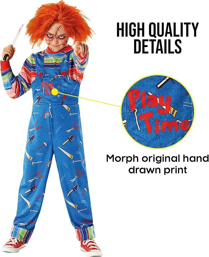 Детский костюм Чаки + парик для мальчиков кукла ужасов костюм убийцы для Хэллоуина 7–14 лет - Изображение 3 из 4