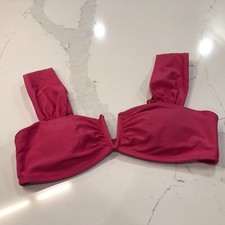 NEW Time and Tru Womens Small  4-6 Solid Pink Bikini Top Wide Straps V-Front