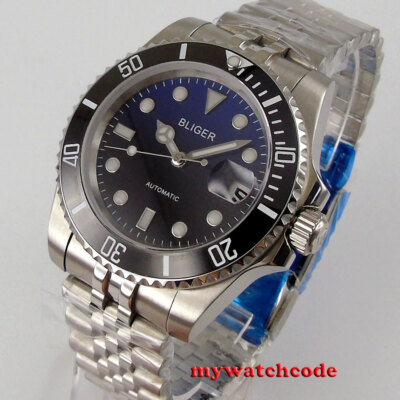 40mm Bliger Blue Batman Dial Ceramic Bezel 24 Jewels NH35 Automatic Mens Watch