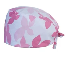 WINDFALL Pink Scrub Cap Doctor Nurse Bouffant Hat Adjustable Head Cover Flower