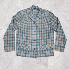 VTG Pendleton Blazer Sz 12 Blue Plaid 100 Virgin Wool Button Front Jacket
