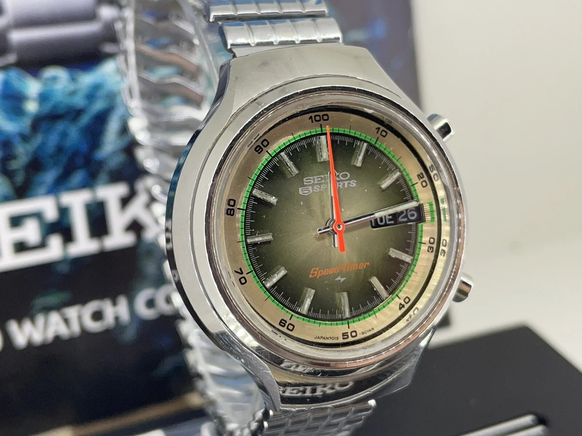 Seiko 7015 7000 Vintage Automatic Watch Green Dial Elastic Bracelet Retro
