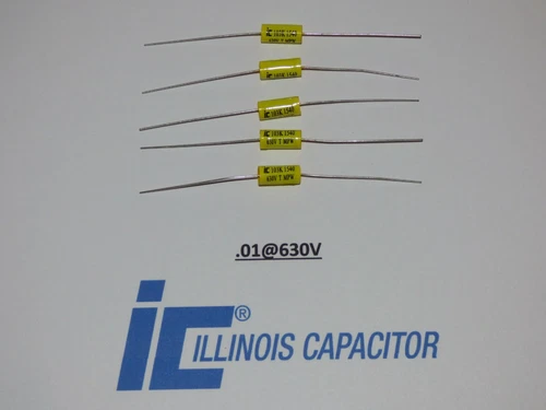 Illinois .01uf @630Vcapacitors, POLYPROPLYENE film axial lead capacitor, set/5