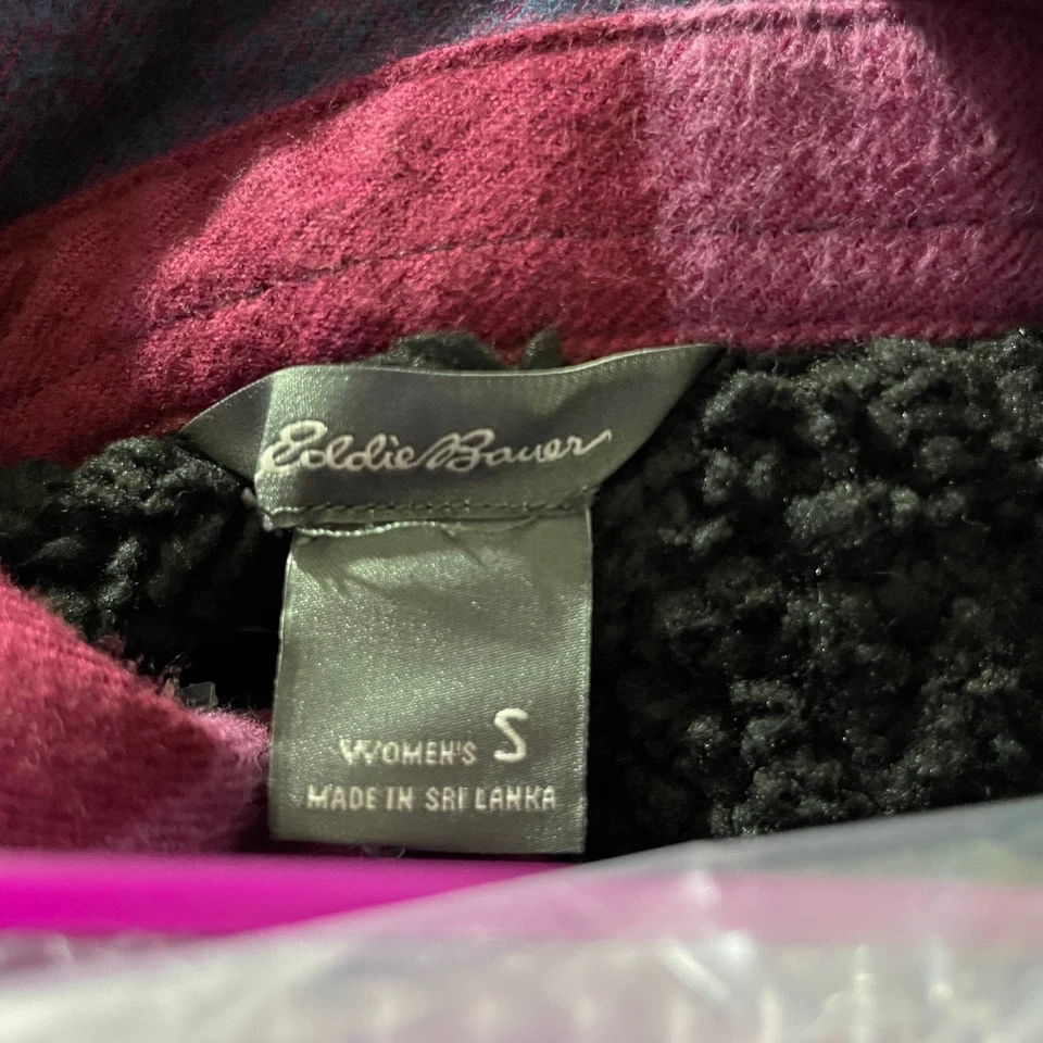 Eddie Bauer Camisa Forrada de Vellón Chaqueta Franela Cuadros Rojo Botón Delantero Mujeres Pequeña Foto 2 de 4