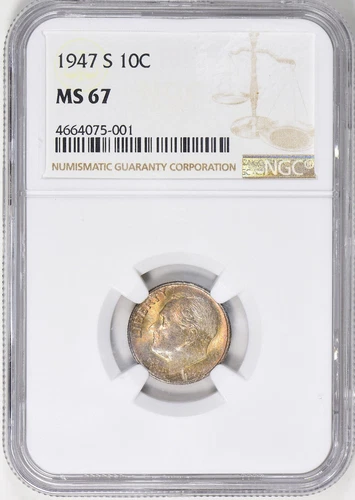 1947-S Roosevelt Silver Dime 10C NGC MS 67 (Toned)