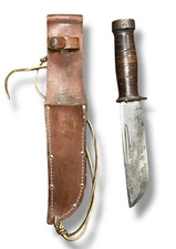 Vintage Cattaraugus 225Q Fixed Blade Knife w/ Leather Sheath