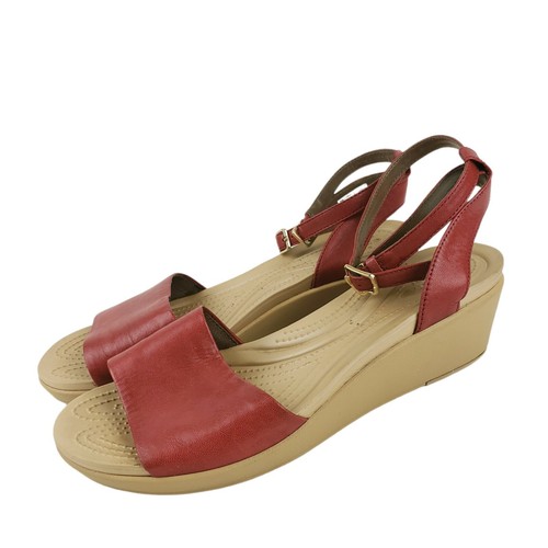 Red Leather Rubber Wedge Sandal Womens 