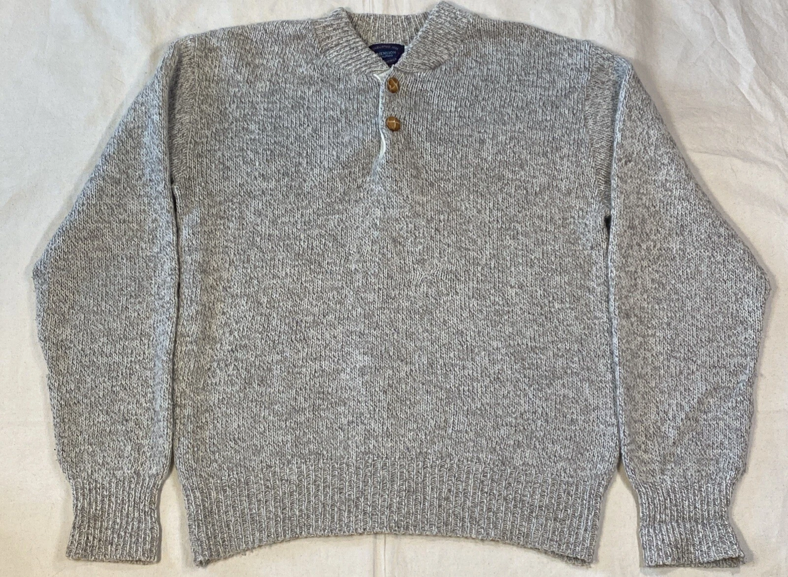 Vintage Dimension Milford USA Sweater Sz XL Leather Buttons Henley Wool Blend