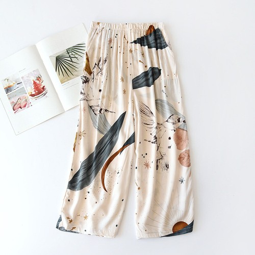 Bequeme Pyjamahose weich Capri Nachtwäsche Unterteil Blumenmuster Loungewear Nachtwäsche - Bild 21 von 23