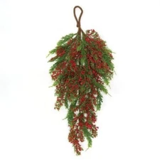 New Primitive Farmhouse Christmas CEDAR PINE RED BERRY TEARDROP SWAG Wreath 27"