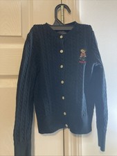 Polo Ralph Lauren Cardigan Girl Size 6 Black Cable Knit Scottish Teddy Bear Logo
