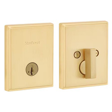 Crosstown Satin Brass Single Cylinder Low Profile Rectangle Keyed Door Deadbolt