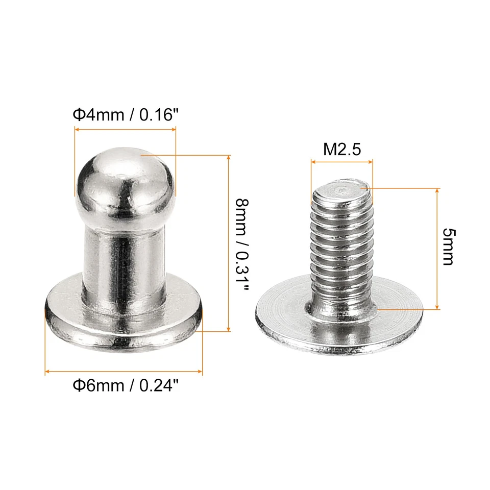 15Pack 4mm Ball Head Stud Rivets Screw Back Round Head Button Silver Tone - Image 2 of 4
