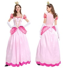 ADULT Pink Sweet Princess Peach Cosplay Costume Halloween Carnival Party Dress