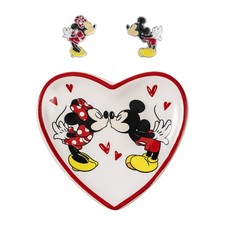 Mickey Minnie Girls Earrings and Heart Trinket Tray Jewelry Dish Gift Set SF00