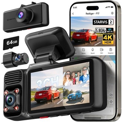 F17 4K 3 Channel Dash Cam, STARVIS 2 IMX675 HDR, 2160P+1080P+1080P Front Insi...