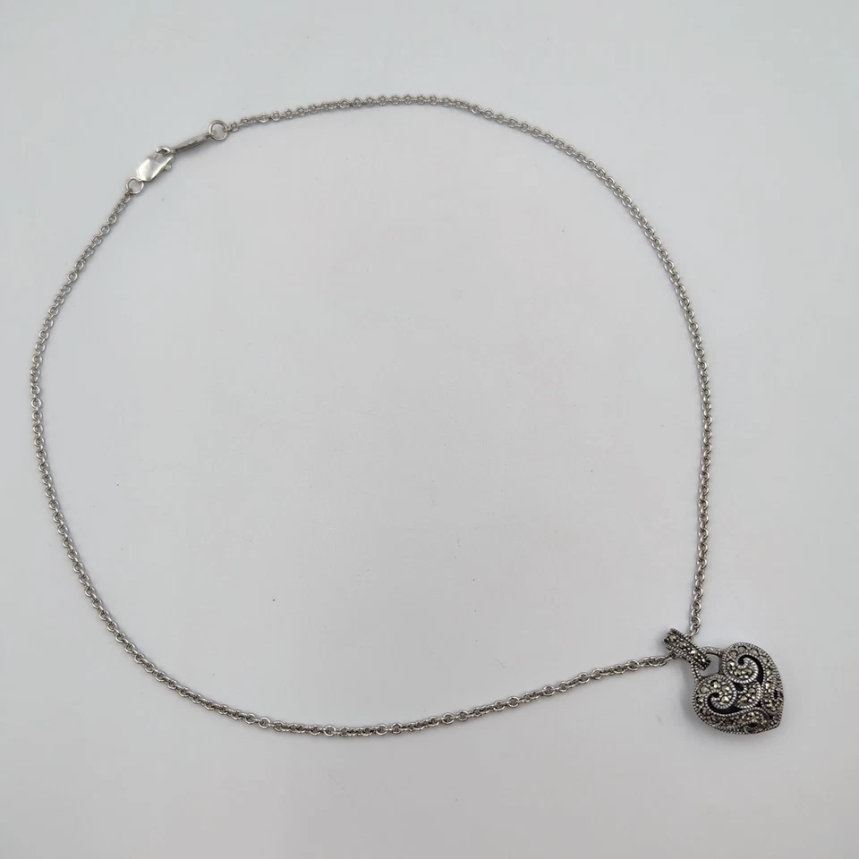 Judith Jack 纯银 925 Marcasite 装饰蓬松心形吊坠项链 — 第 2/4 张图片