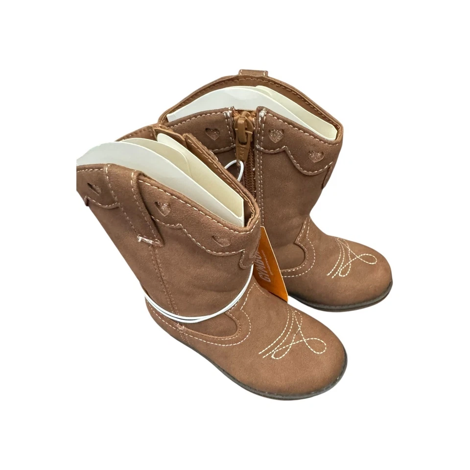 Gymboree 闪耀心形女牛仔靴 人造麂皮绒 棕褐色 拉链 尺码 学步儿童 7 全新 — 第 2/4 张图片