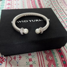 David Yurman Two-Tone Cuff Bracelet Silver &18K Gold Pave Diamond