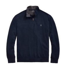 Image of Polo Ralph Lauren Luxury Jersey Quarter-Zip Pullover Aviator Navy