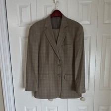 Hardwick Clothes Men's Plaid Blazer Brown Beige Button Notch Collar Mid-Length