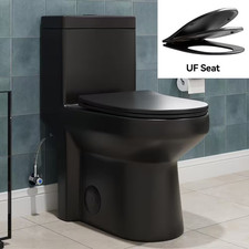1-Piece 1.1/1.6 GPF Dual Flush Compact round Toilet in Black Soft Close Seat Inc