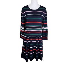 Vince Camuto XL Ottoman Navy Mult iColor Stripe 3/4 Sleeve Knit Sweater Dress