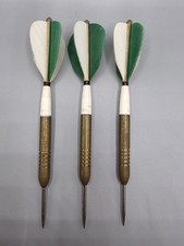 Vintage Green and White Feather Accudart Set Of Darts With Clear Case