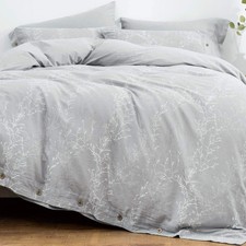 Duvet Cover Set King Size Washed Cotton Yarn, Jacquard Gray and White Thin Br...