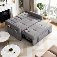 Stylish 55" Convertible Sofa Bed with USB  Adjustable Backrest - Light Grey