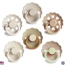 FRIGG Cinnamon Charm Natural Rubber Baby Pacifiers 6-Pack | BPA-Free | 6-18M